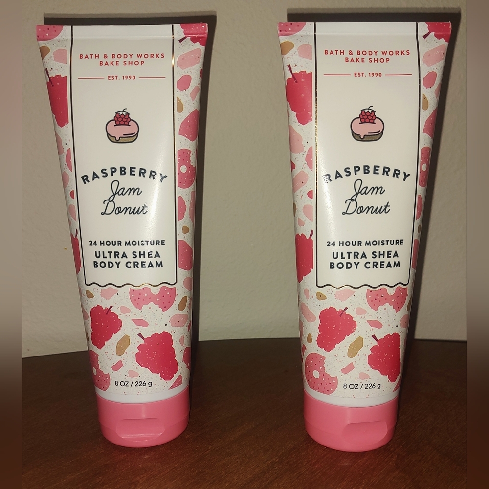Bath and Body Works Raspberry Jam Donut Ultra Shea Body Cream 8oz LOT OF 2